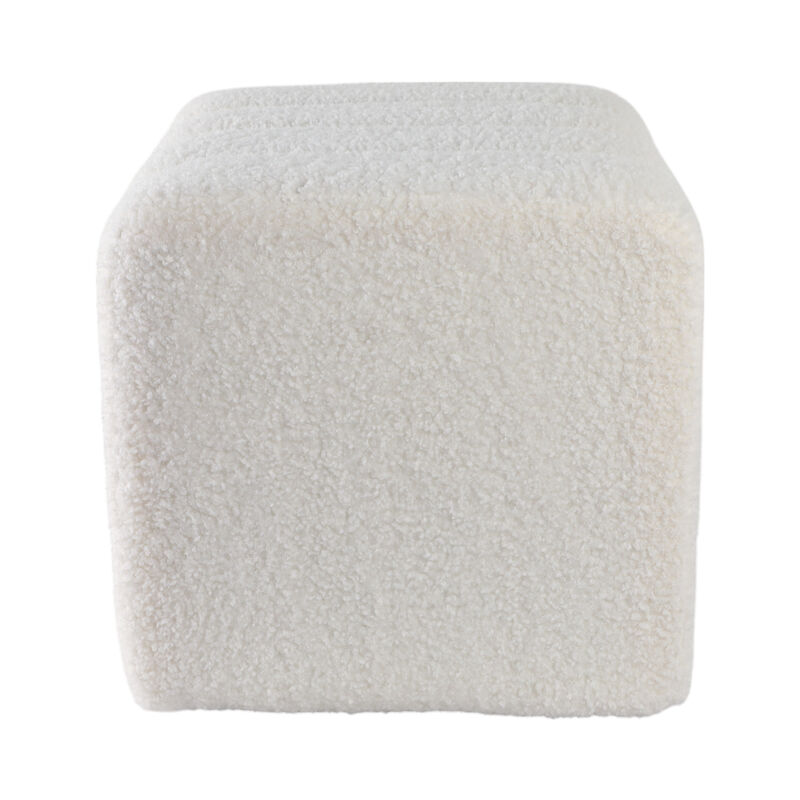16" Ridged Square Boucle Ottoman, White