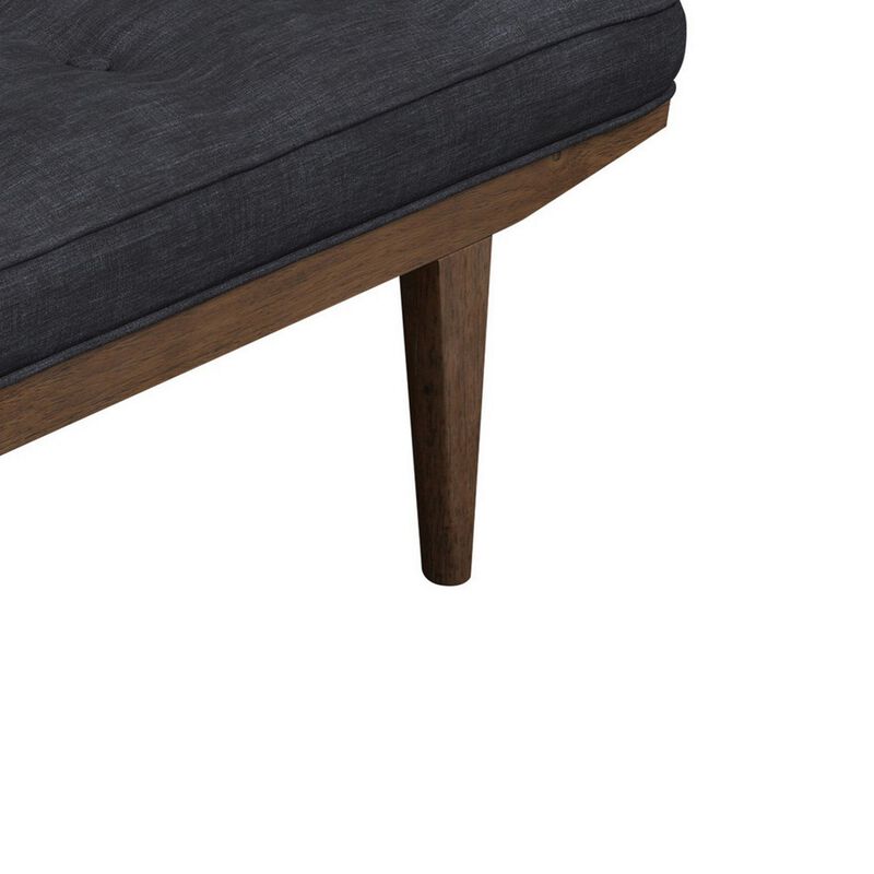 50 Inch Classic Bench, Button Tufted Taupe Fabric, Brown Wood Angled Legs-Benzara