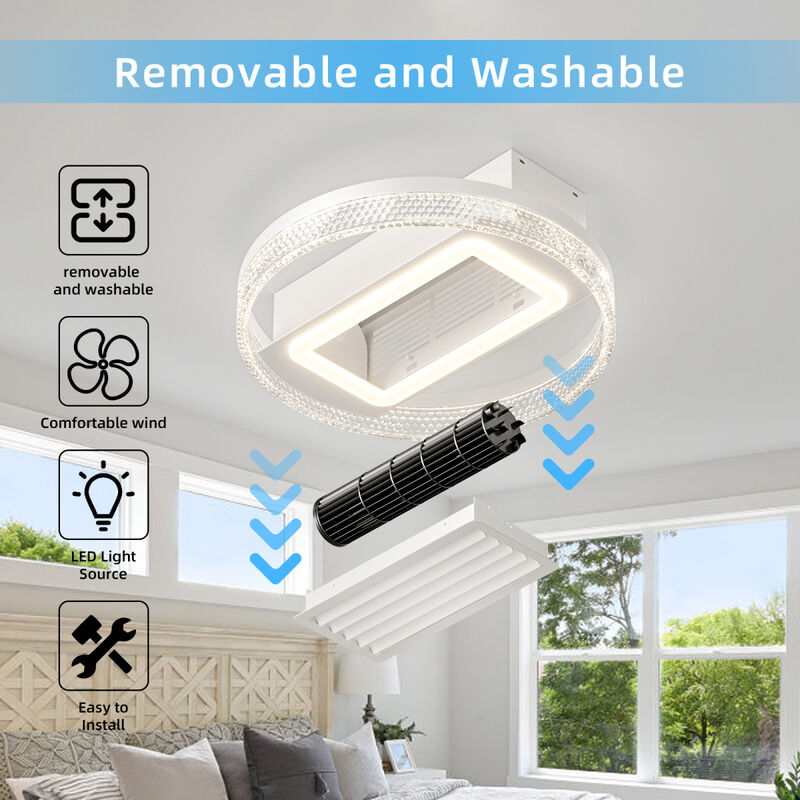 2 0" Modern Leafless Ceiling Fan With Remote Control Removable And Washable, Reversible Motor 0006