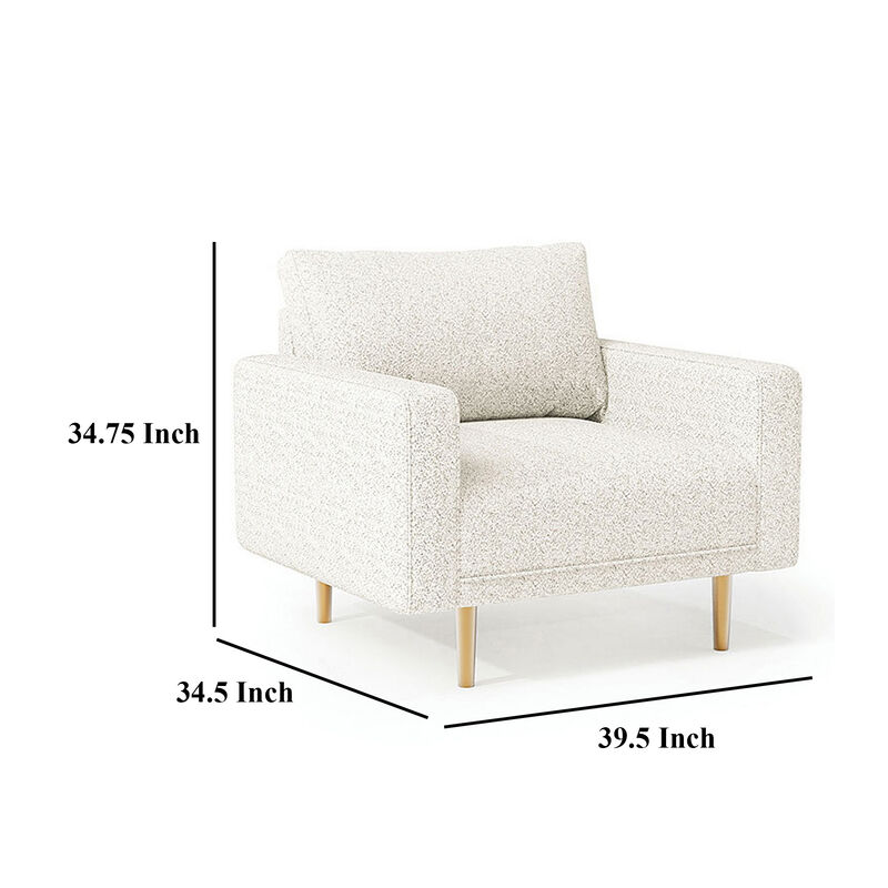 Remy Accent Chair, Bench Seat w Track Arms, Plush Off White Boucle - Benzara