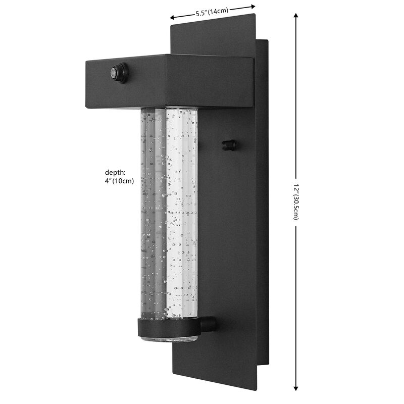 Horizone 1-Light Minimalist Industrial Iron/Seeded Glass with Dusk-to-Dawn Sensor Integrated LED Outdoor Sconce