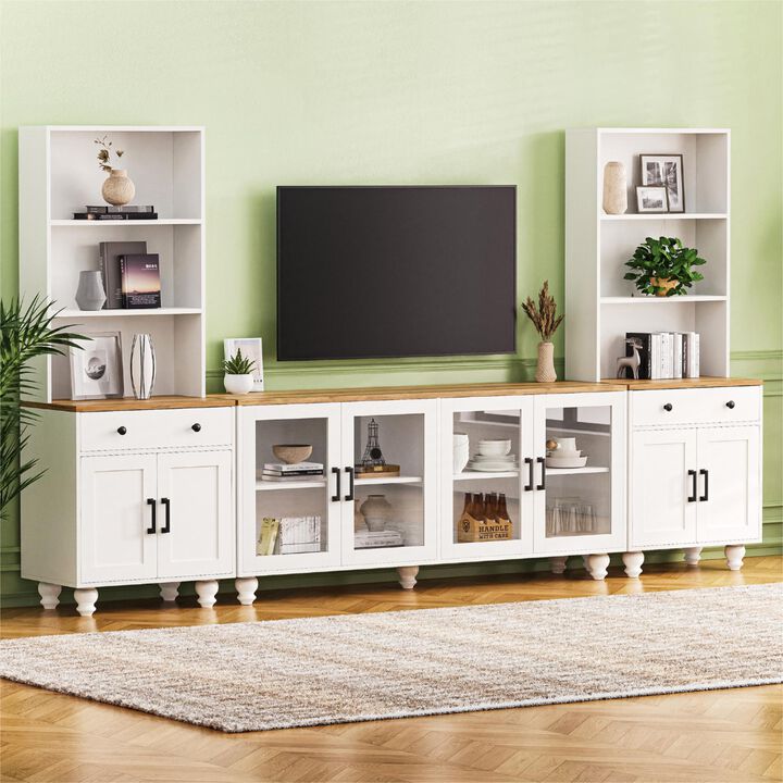 Merax Farmhouse TV Stand with Bookshelves Set