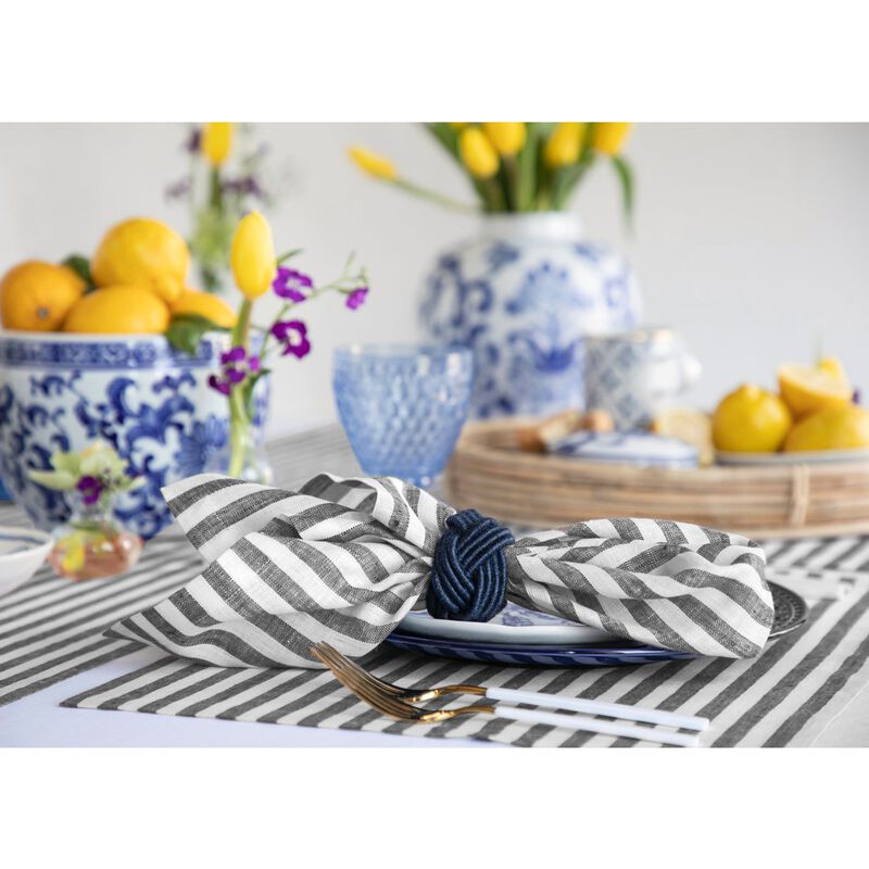 Solino Home 100% Pure Linen Dinner Napkins 20 x 20 Inch Set of 4 | Amalfi Stripe