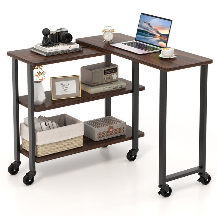 360� Rotating Sofa Side Table with Storage Shelves and Wheels