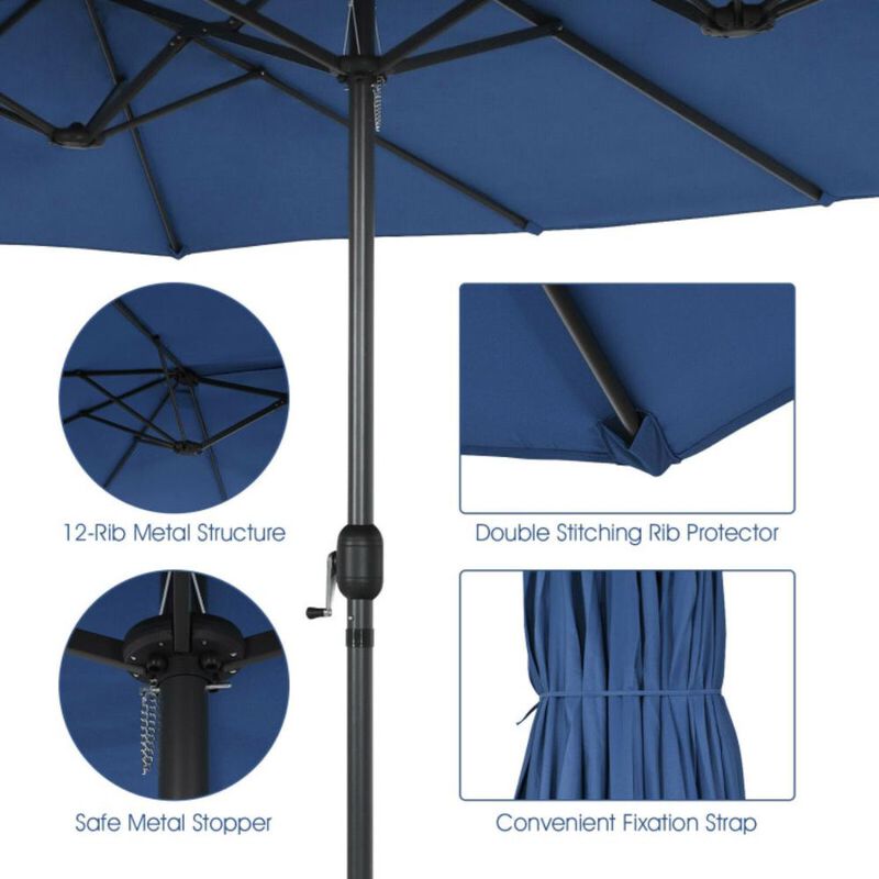 Hivvago 15 Feet Patio Double-Sided Umbrella with Hand-Crank System