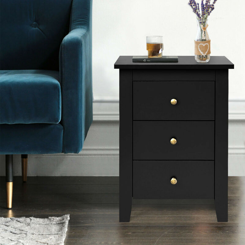 Nightstand End Beside Table Drawers Modern Storage Bedroom Furniture