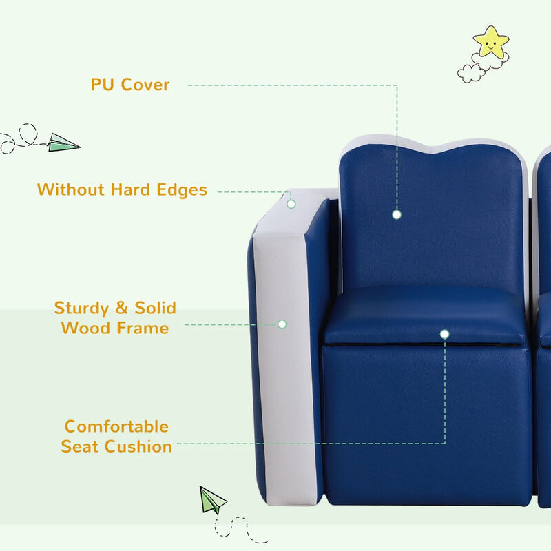 Blue Kids' Multitasker: 2-in-1 Sofa/Table Set with Storage