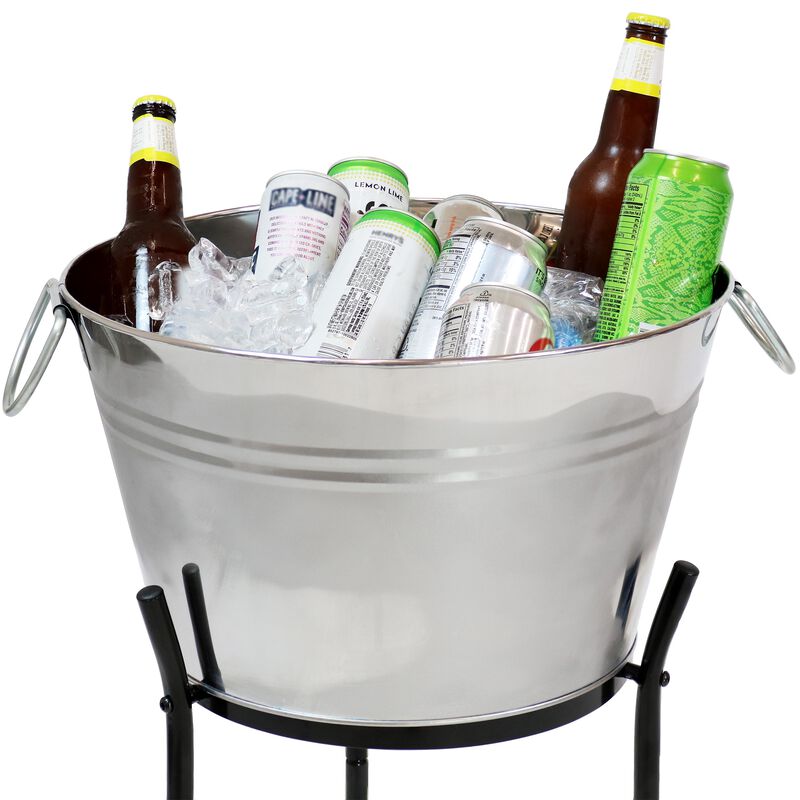 Sunnydaze Stainless Steel Ice Bucket Cooler with Stand and Tray
