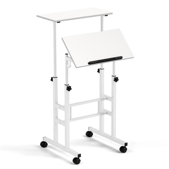 Hivvago Height Adjustable Mobile Standing Desk with Rolling Wheels for Office and Home