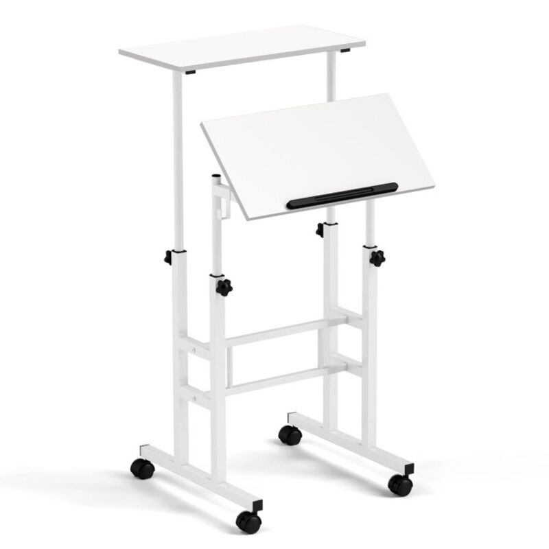 Hivvago Height Adjustable Mobile Standing Desk with Rolling Wheels for Office and Home