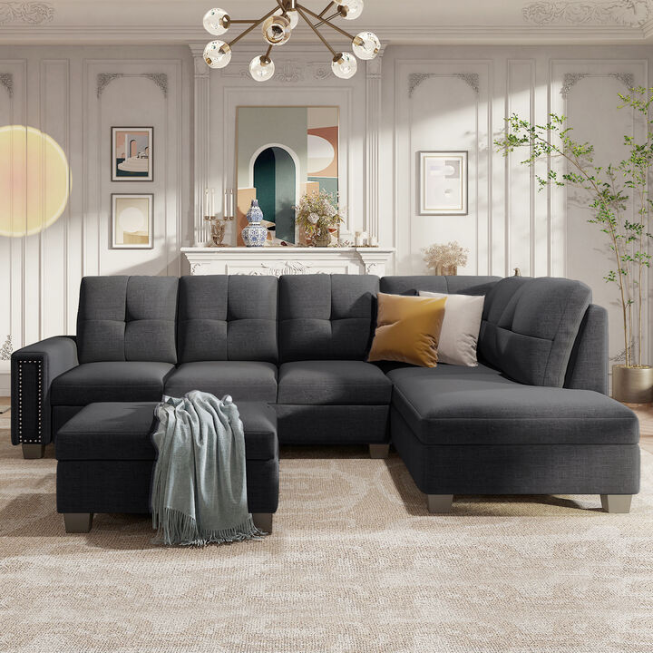L-Shaped Reversible Sectional Sofa with Storage Ottoman