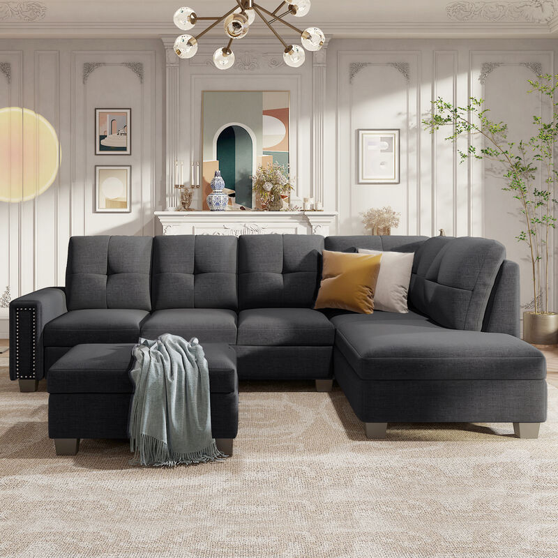 L-Shaped Reversible Sectional Sofa with Storage Ottoman