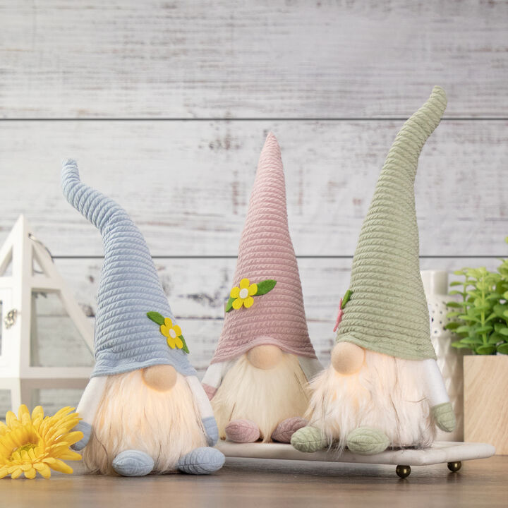 12.25" Lighted Green Spring Gnome with Flower Hat