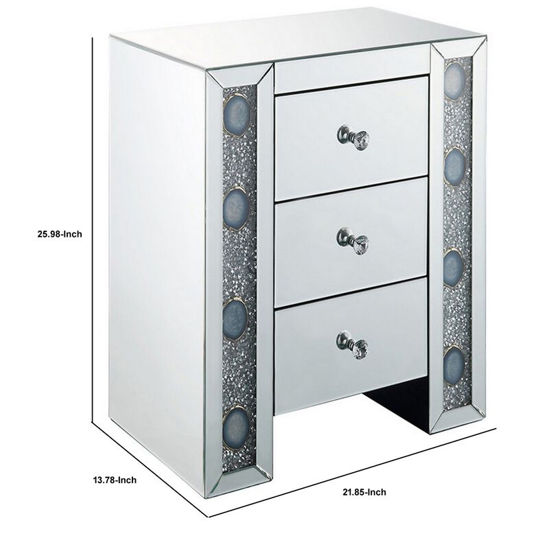 Wood & Mirror Nightstand with Agate Inserts, Silver-Benzara