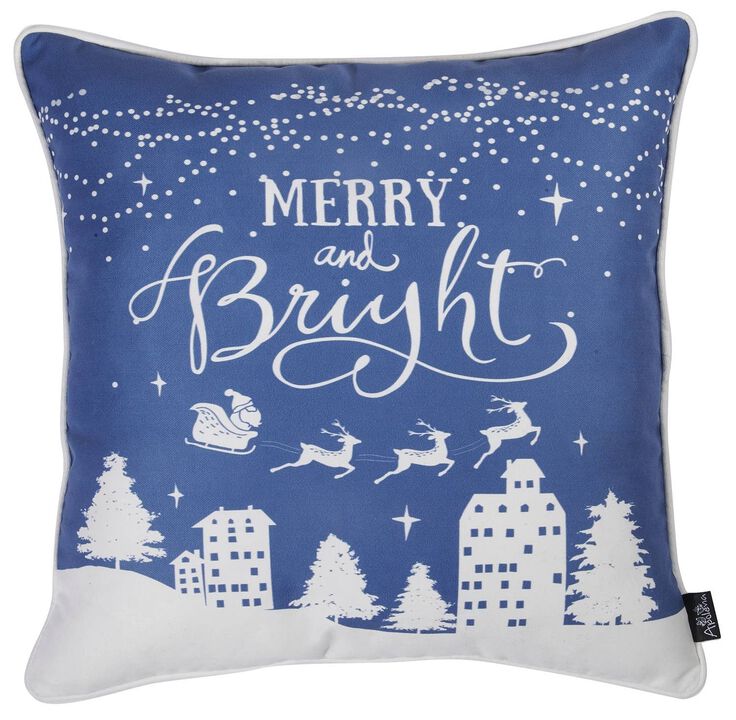 Hivvago Set Of Four 18" X 18" Blue Zippered Polyester Christmas Reindeer Throw Pillow