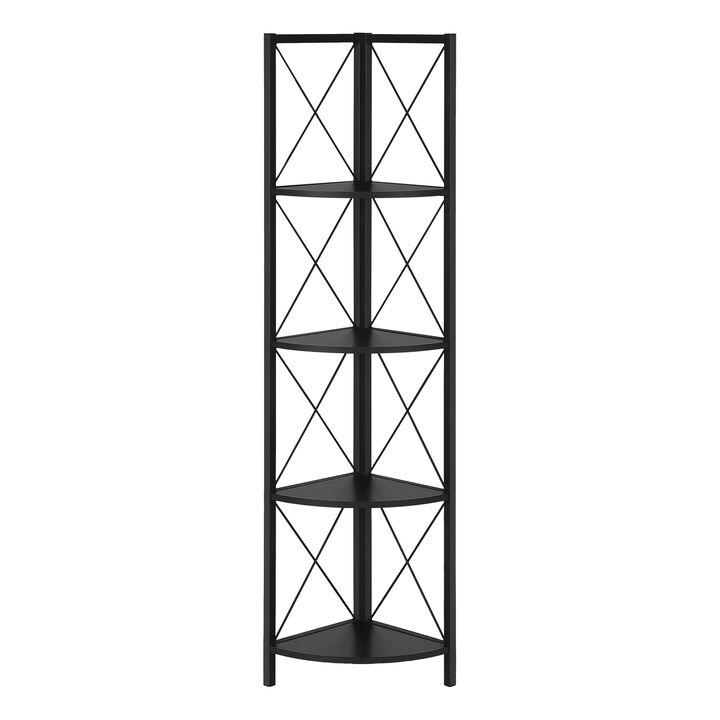 Monarch Specialties I 3649 Bookshelf, Bookcase, Etagere, Corner, 4 Tier, 60"H, Office, Bedroom, Metal, Laminate, Black, Contemporary, Modern