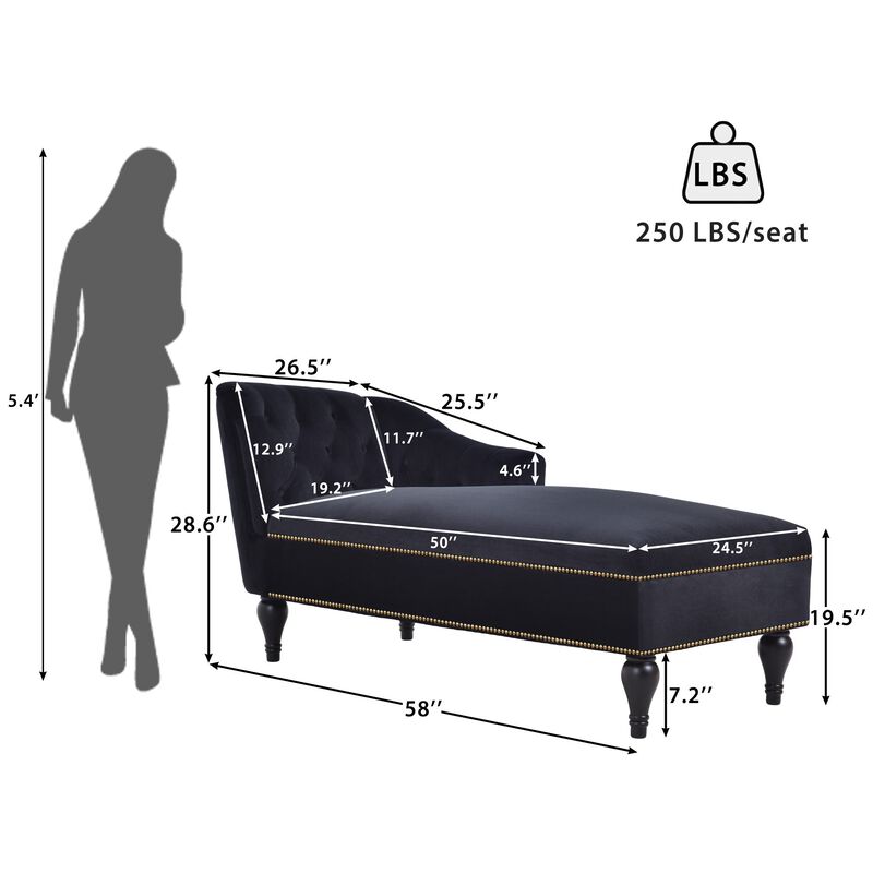 MONDAWE 58" Velvet Chaise Lounge Button Tufted Right Arm Facing Lounge Chair with Solid Wood Legs for Living Room Sleeper Lounge Sofa