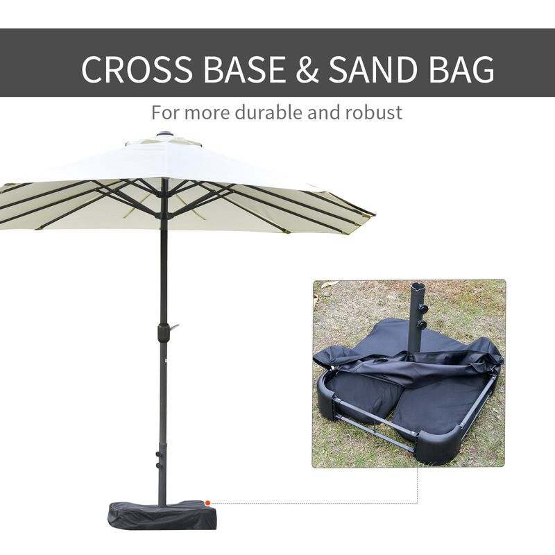Beige Outdoor Canopy: 15ft Double-Canopy Rectangular Patio Umbrella