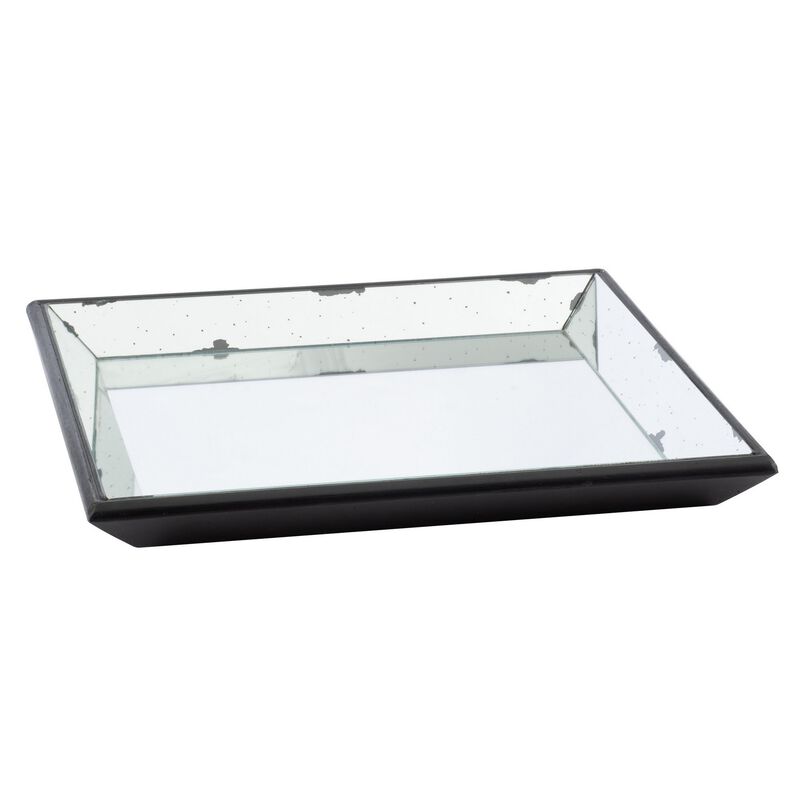 Inez 20 Inch Decorative Glass Tray, Silver Mirrored, Wall Hanger, Medium - Benzara