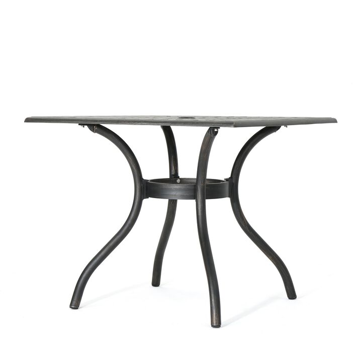 Serb Outdoor Dining Table, 37 Inch Square, Handcrafted Copper Patina Finish