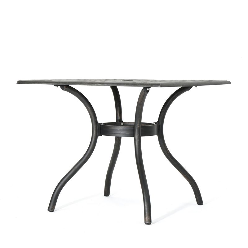 Serb Outdoor Dining Table, 37 Inch Square, Handcrafted Copper Patina Finish