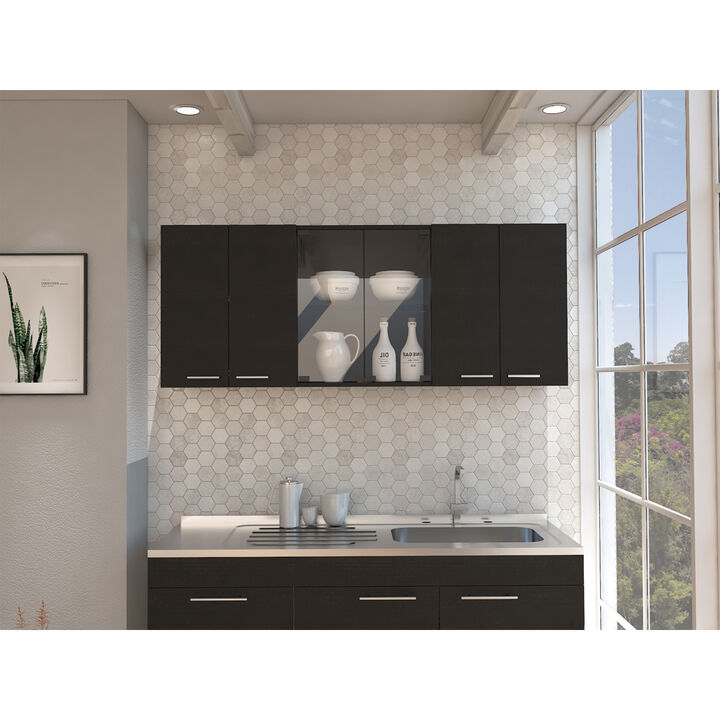 Superior 150 Wall Cabinet With Glass, Four Interior Shelves, Two Double Door - Black