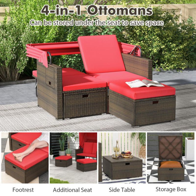 Hivvago Outdoor Patio Rattan Daybed with Retractable Canopy and Adjustable Backrests