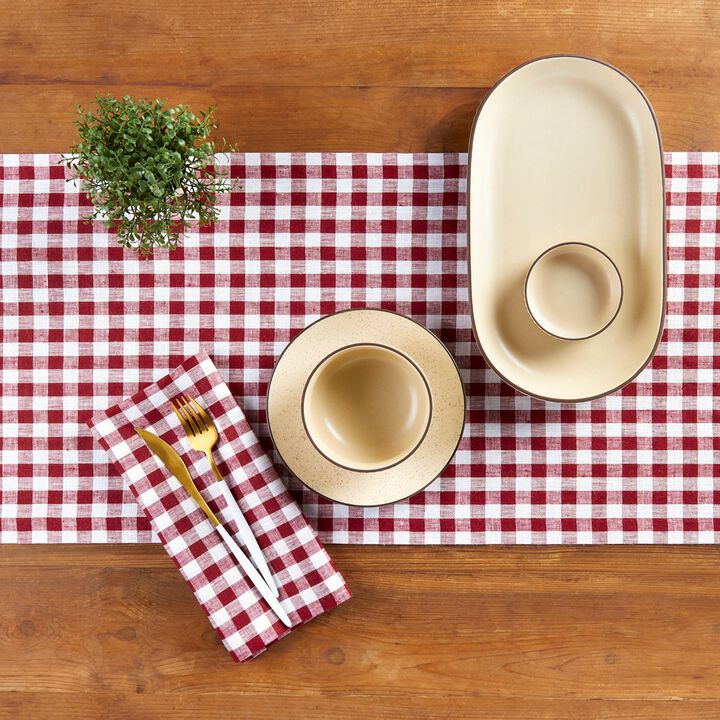Solino Home 100% Pure Linen Table Runner | Gingham Check