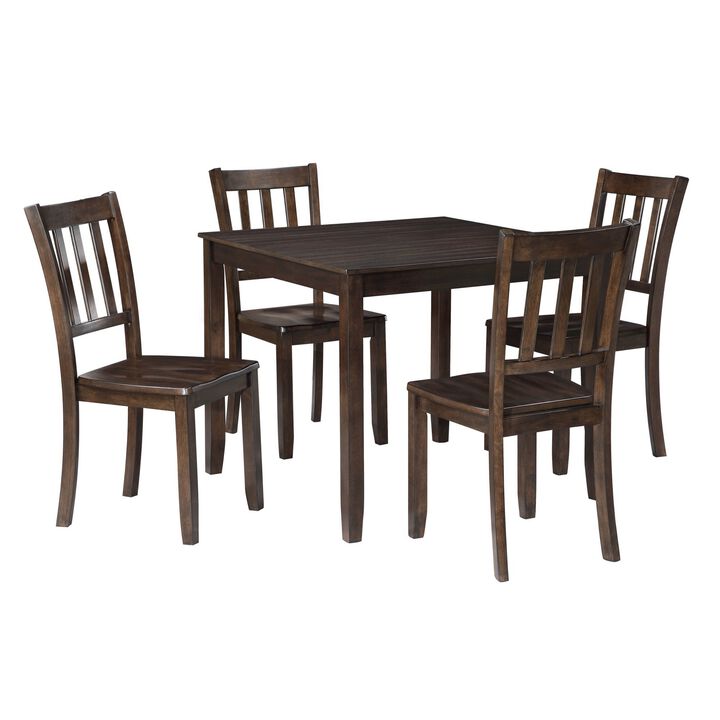 5 Piece Dining Table and Chairs Set, Rectangular, Slatted, Cherry Brown - Benzara