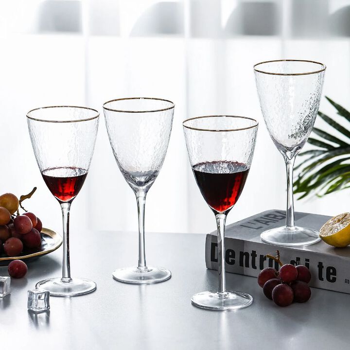 Hivvago Gold Rimmed Hammer Wine Glass (12 oz. set of 4)