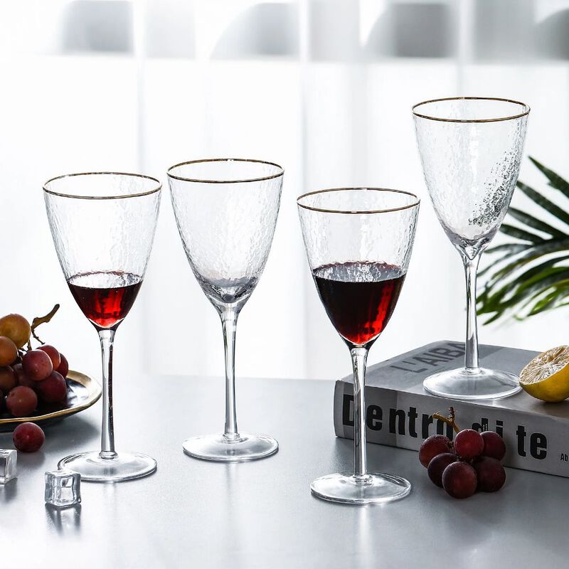 Hivvago Gold Rimmed Hammer Wine Glass (12 oz. set of 4)