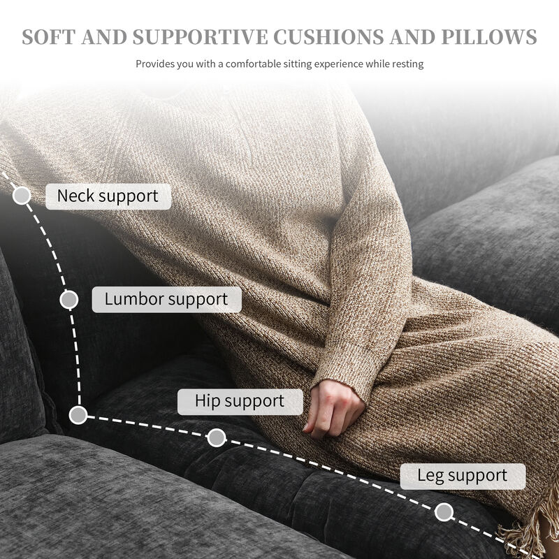 MONDAWE Modern L-shaped Chenille Cloud Sofa with Double Seat Cushions,5-seat Upholstered Indoor Furniture,Sleeper Sofa Couch with Chaise Lounge
