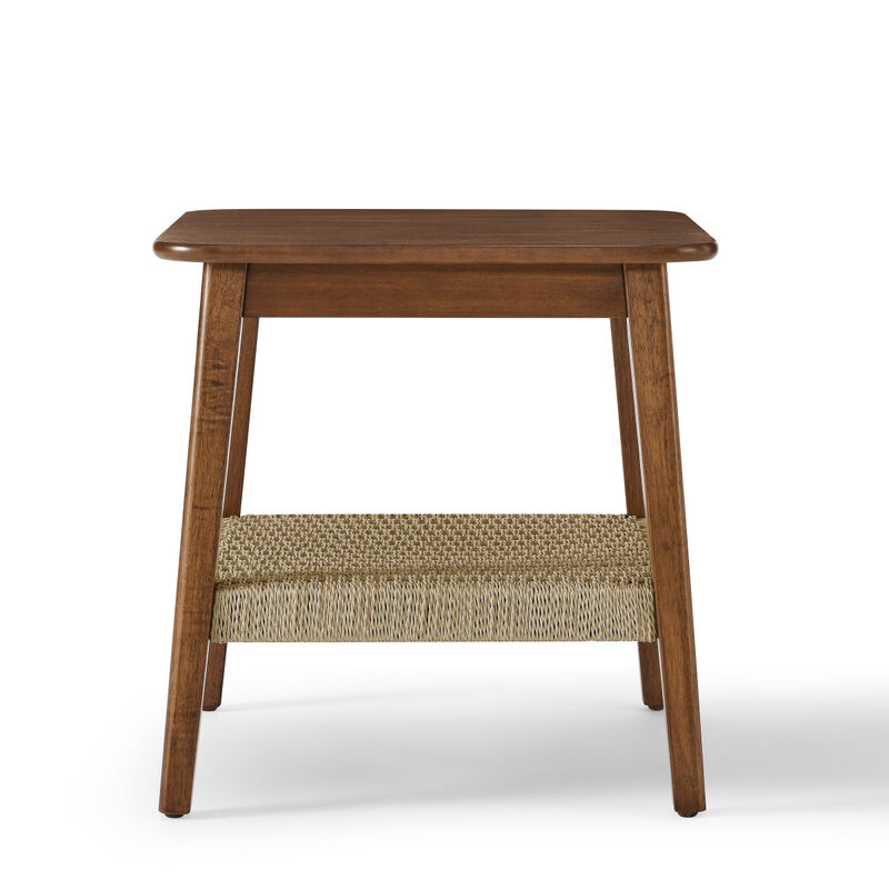 Boho Mid-Century Woven Side Table with Storage