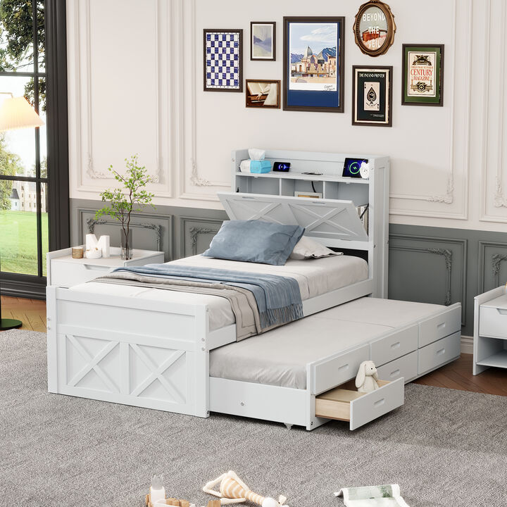 Merax Wooden Platform Bed with Trundle  and 3 Drawers