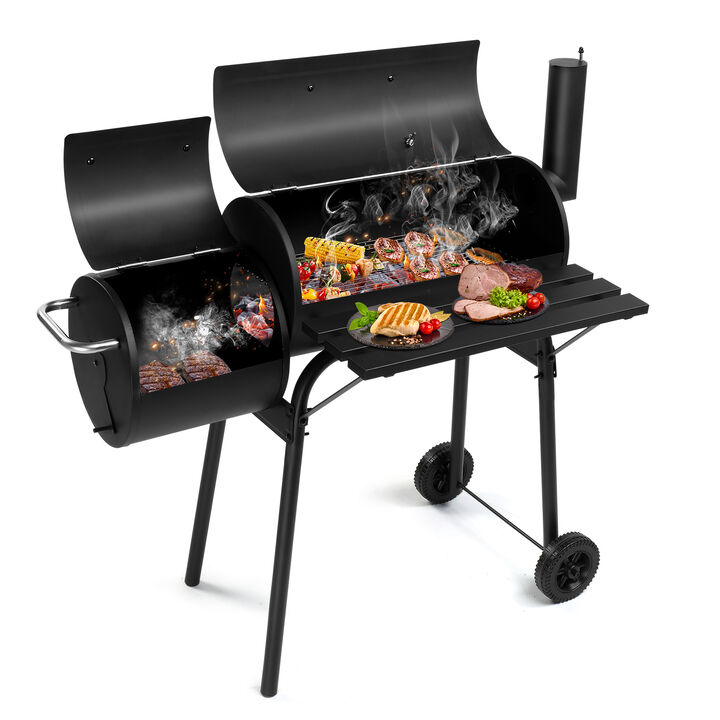 Barrel Charcoal Grill with Offset Smoker Outdoor BBQ Grill for Flavorful Smoking & Grilling
