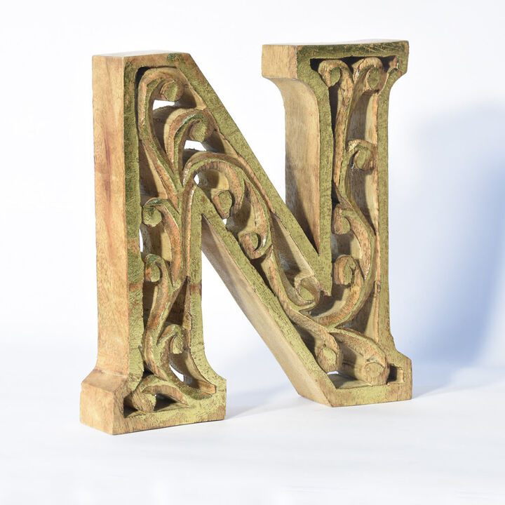 Vintage Natural Gold Handmade Eco-Friendly "N" Alphabet Letter Block For Wall Mount & Table Top Décor
