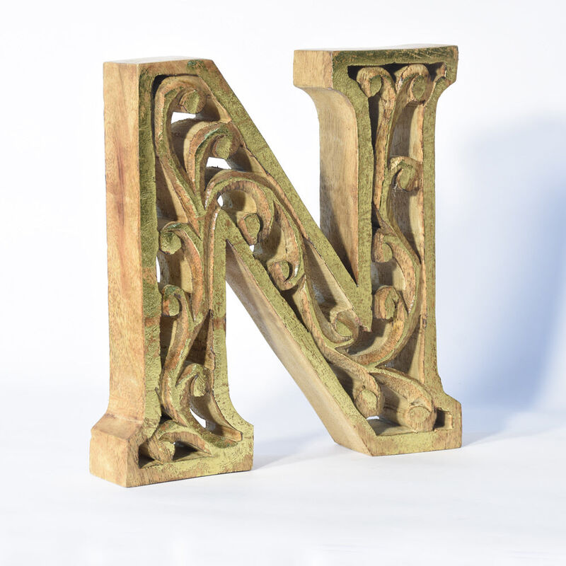 Vintage Natural Gold Handmade Eco-Friendly "N" Alphabet Letter Block For Wall Mount & Table Top Décor