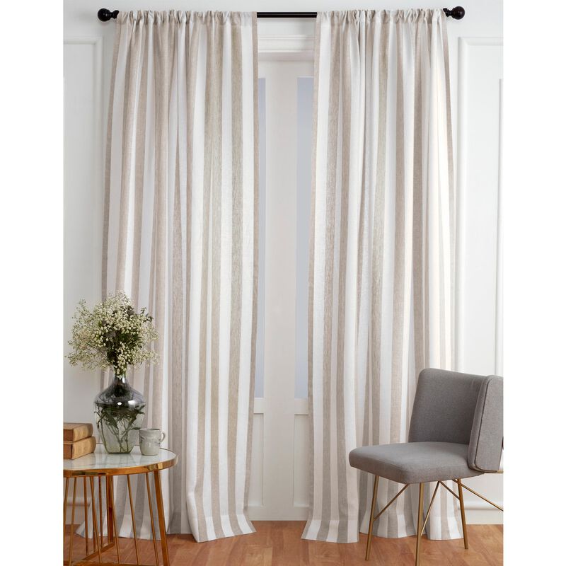 Solino Home 100% Pure Linen Cabana Stripe Curtain for Thanksgiving, Christmas