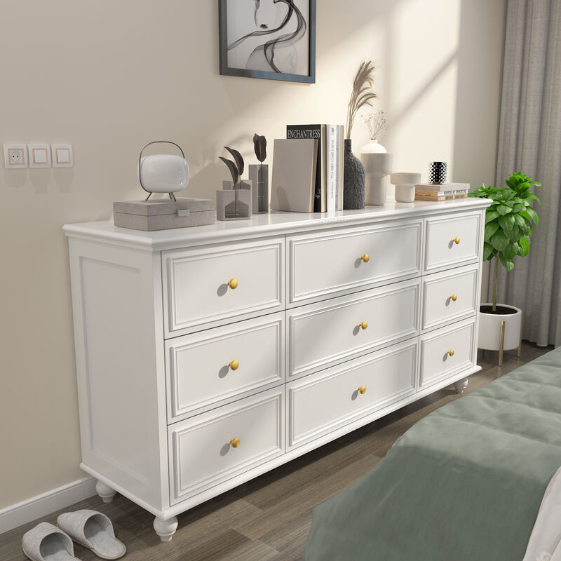 White Wooden Modern European Style Accent Storage Cabinet with 9-Drawer
