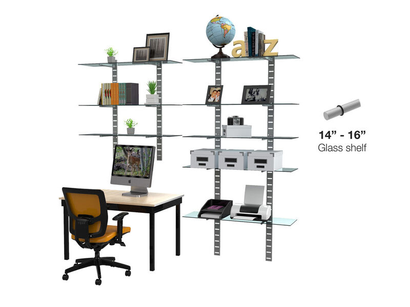 Stylish Home Office System 91" & 46" High 5 Tier with Glass Shelves 14"-16" Width | 2 Sections- Shelves Sold Separately