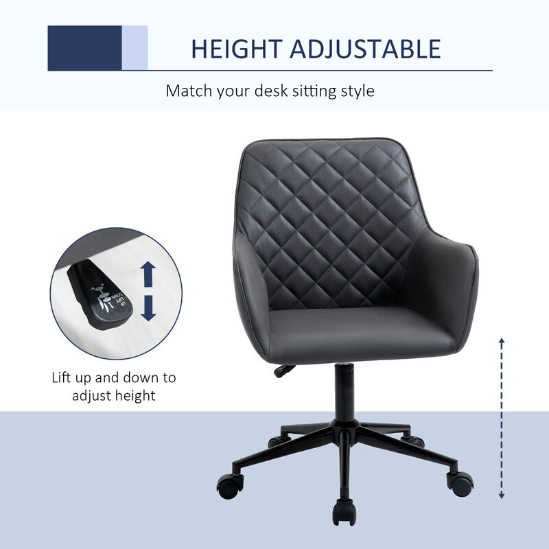 Dark Grey Task Chair: Office Chair with Diamond Design and Padded Arms