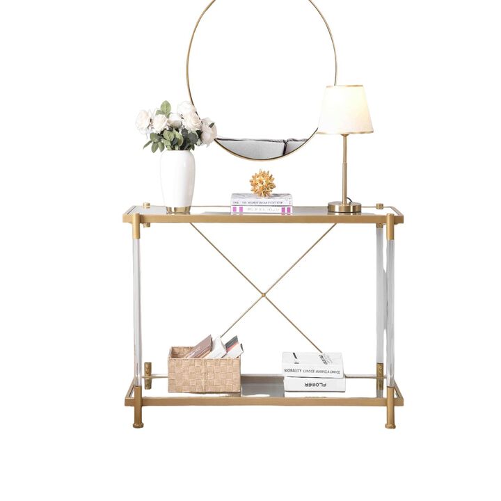 43.31'' Glass Sofa Table: Acrylic Side Console for Living Room & Bedroom - Elegant and Versatile Furniture Piece