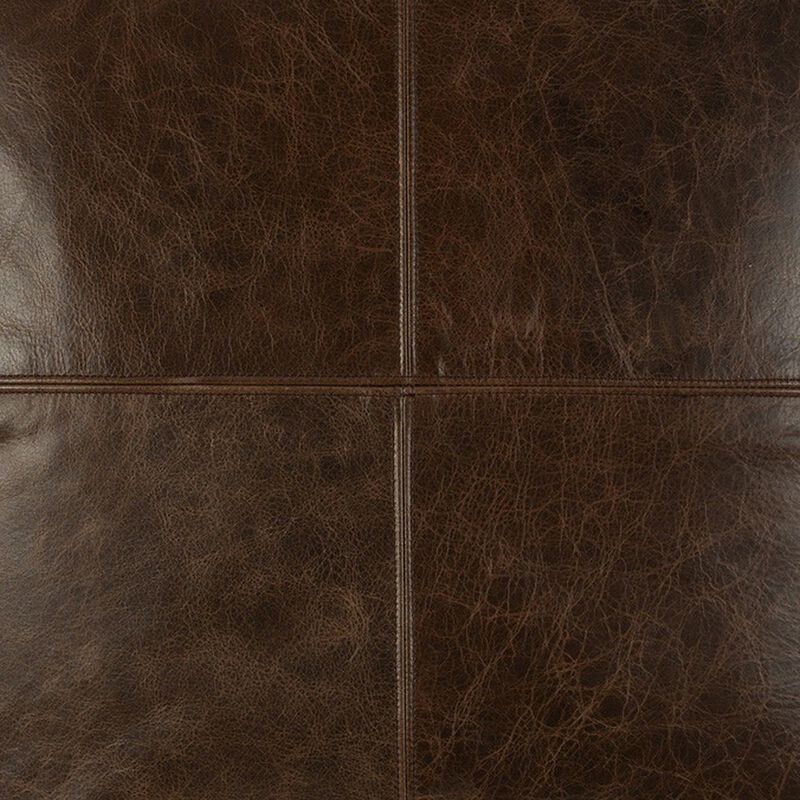 Square Leatherette Throw Pillow with Stitched Details, Dark Brown-Benzara