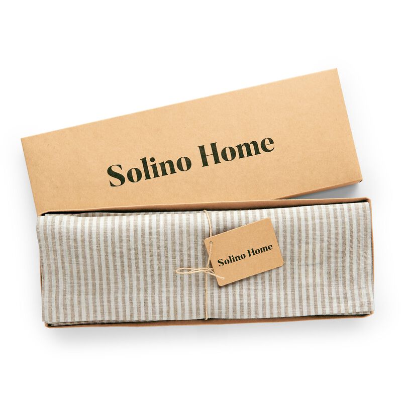 Solino Home 100% Pure Linen Placemats 14 x 19 Inch Set of 4 | Narrow Stripe