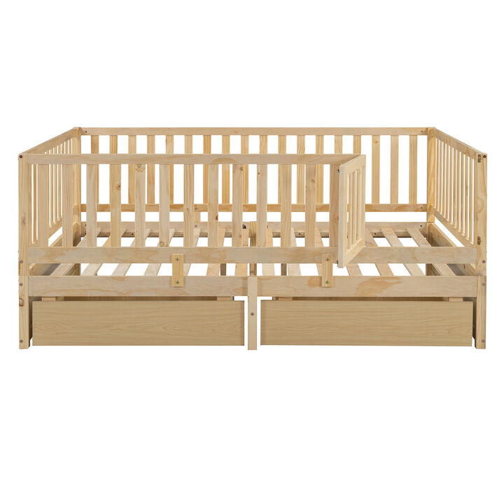 Merax Wood Daybed with Fence Guardrails