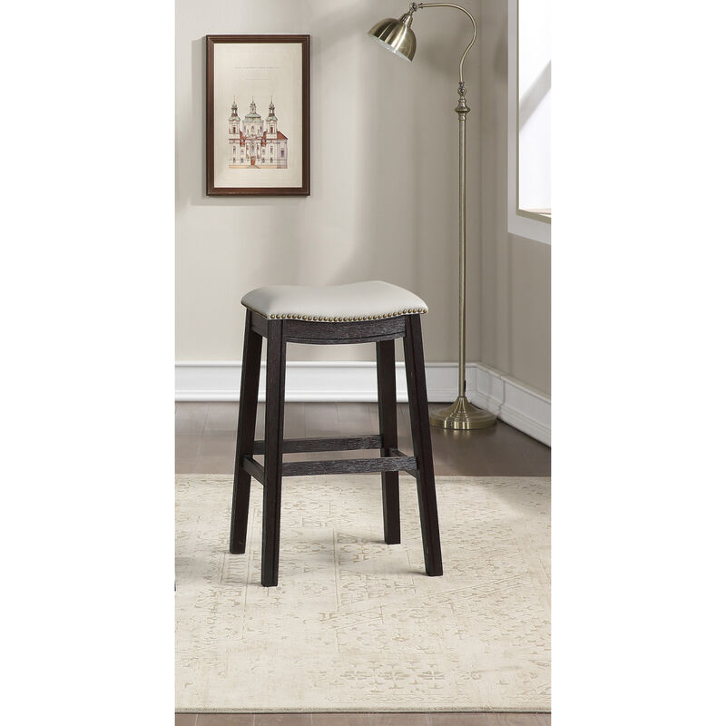 Grey PU Upholstery Barstool, Set Of 2