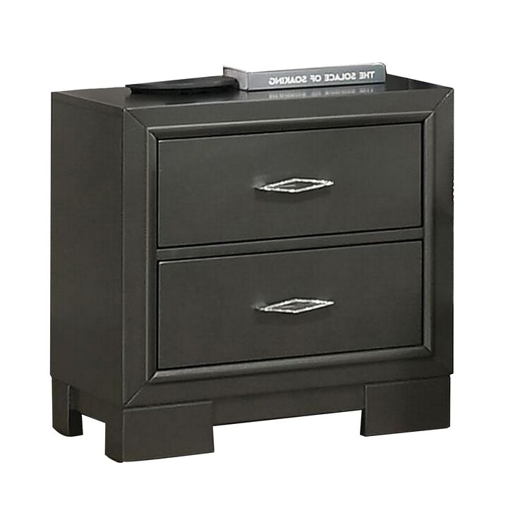 Aliso 23 Inch Nightstand, 2 Drawers, Bracket Feet, Solid Wood, Dark Gray  - Benzara