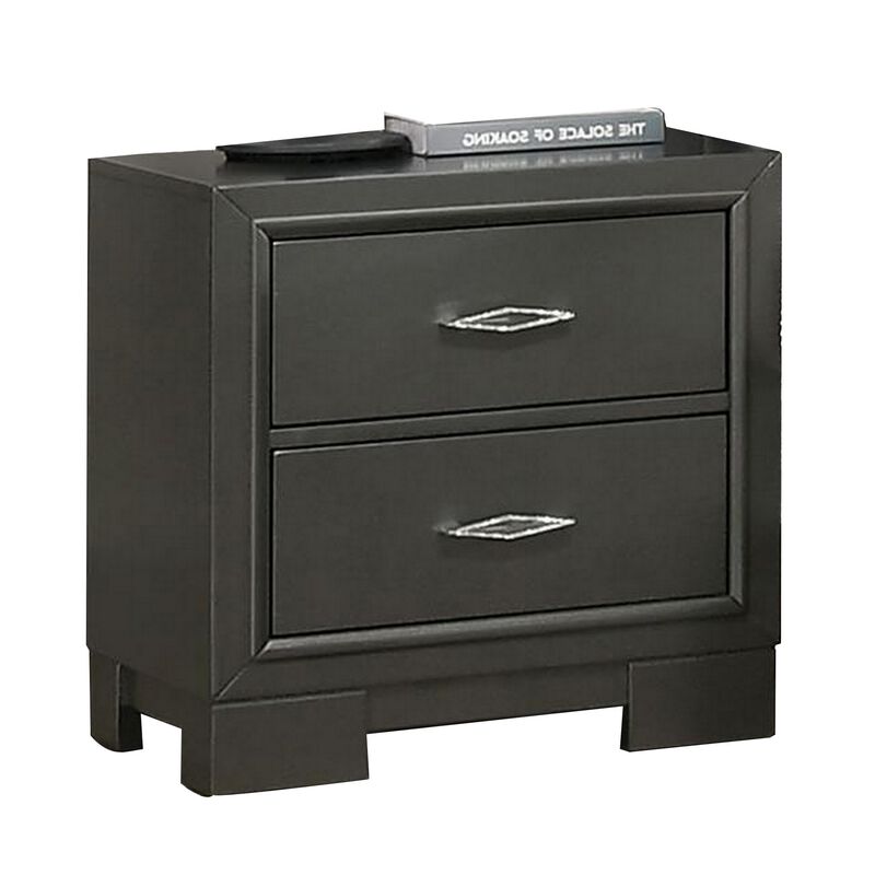 Aliso 23 Inch Nightstand, 2 Drawers, Bracket Feet, Solid Wood, Dark Gray  - Benzara