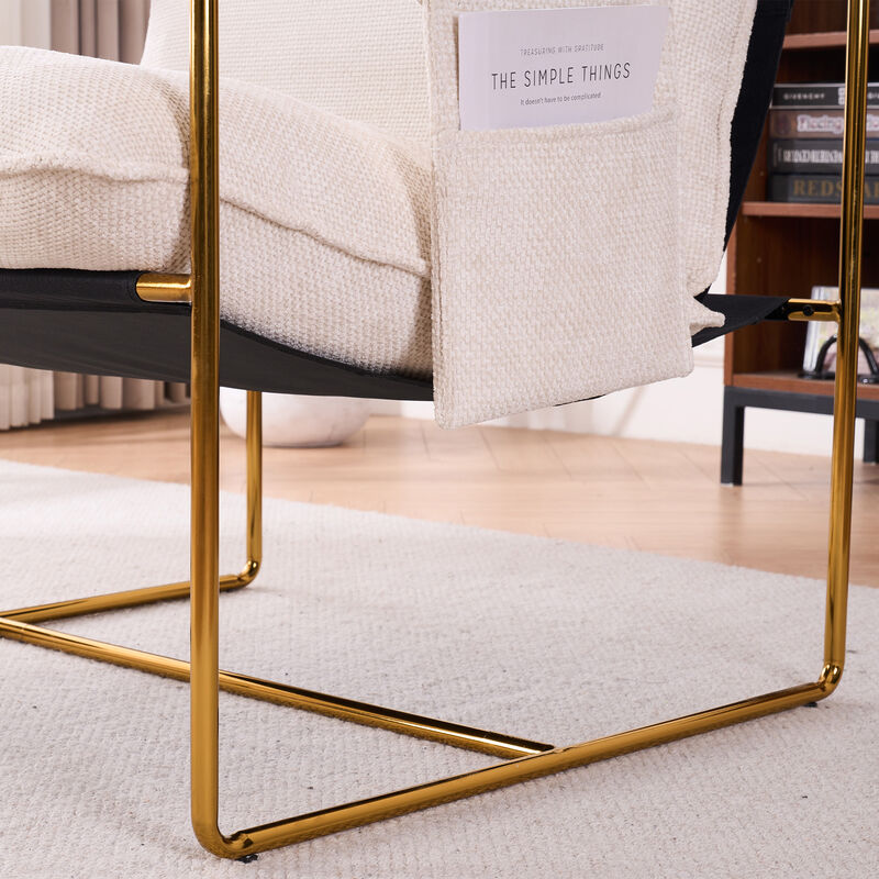 Hanging Armchair Set of 2 with Arm Pockets Gold Metal Frame and Soft Cushions