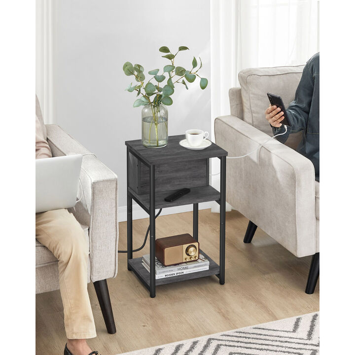 Side Table with Charging Station - 3-Tier End Table with USB Ports and Outlets for Convenient Charging